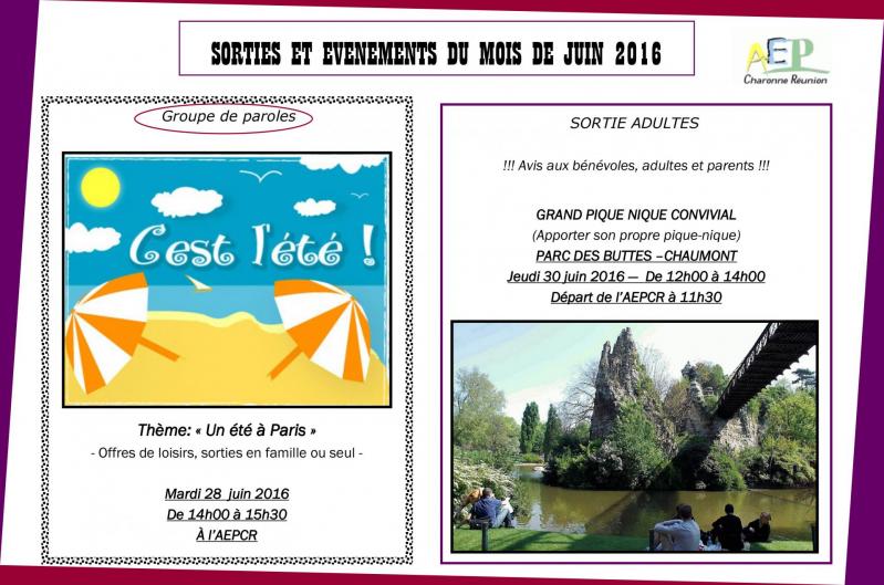 Sorties et evenements juin 2016